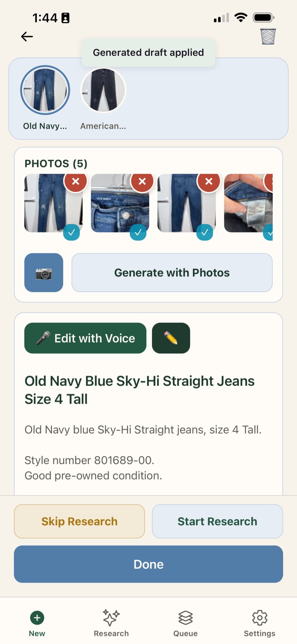 Lexi review dialog with generated item name and notes ready to accept.