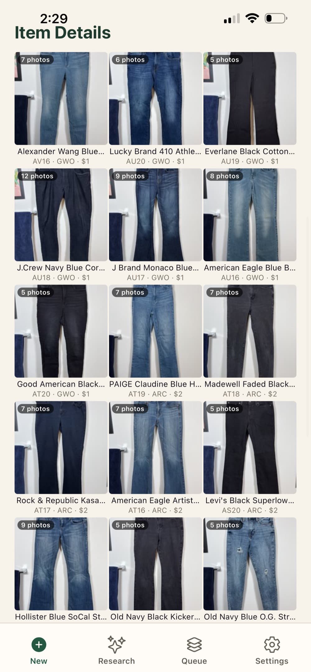 Lexi item grid showing photographed inventory ready for draft creation.